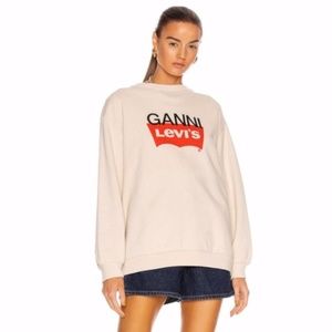 NEW Ganni Levi's Snap Back Sweatshirt Nature Medium